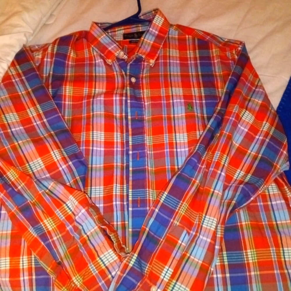 Men's Polo dress shirt ..long sleeves, Men's Large,orange